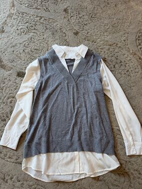 Milano Gray V-Neck Sweater Vest with White Shirt Layer